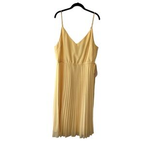 ASOS Pleated Cami Midi Dress Sz 14 Yellow Spaghetti Straps Special Occasion VGUC